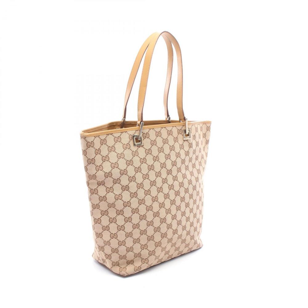 Gucci Cream Tote Beige Bag GG Brown Canvas Leather Tan Brown